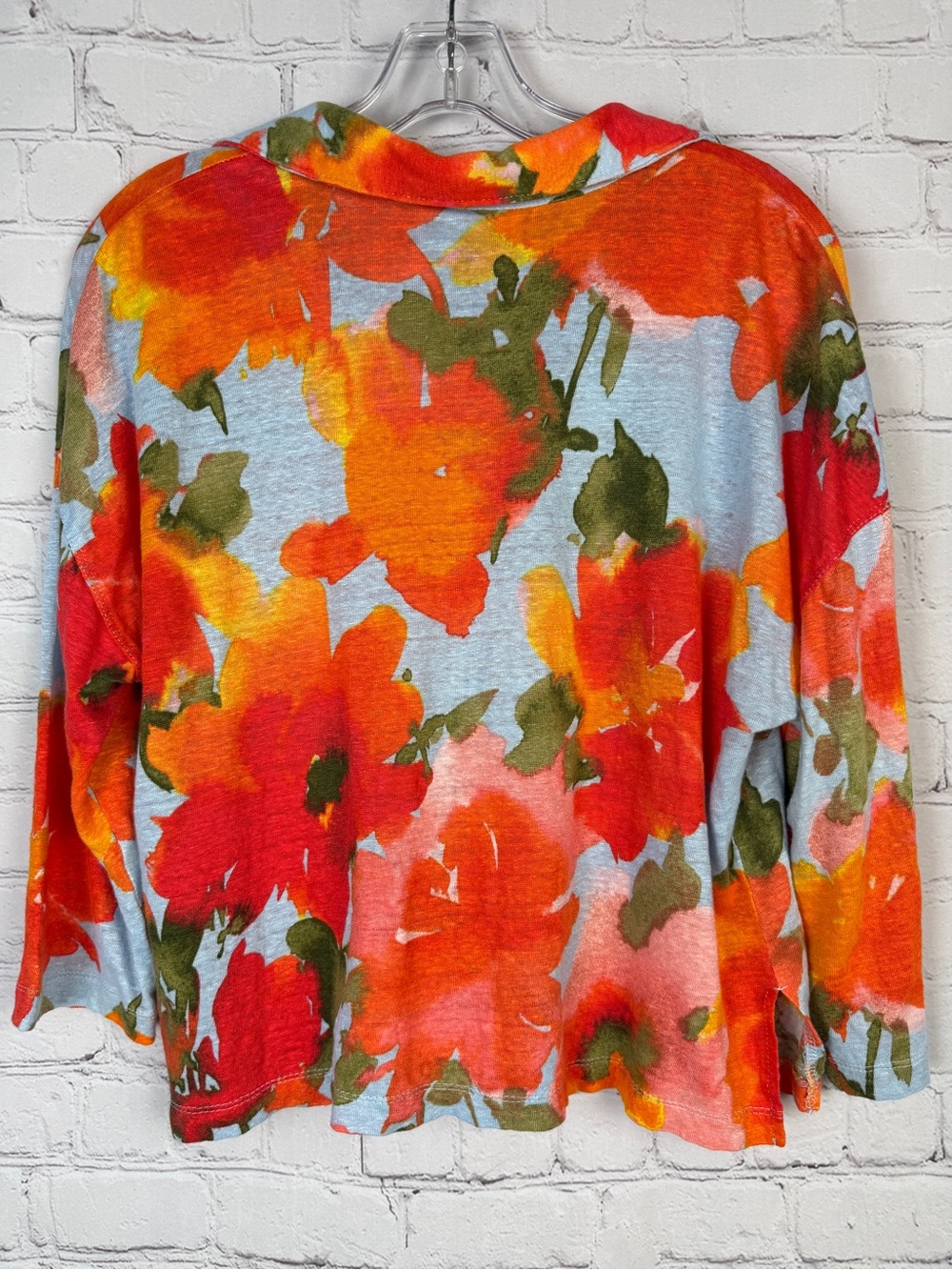 JOIE 100% linen multicolor floral v-neck collared lightweight top, size XL - Picture 3 of 13